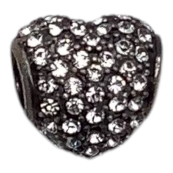Pave Heart Bead Charm For European Bracelets Silver Tone With Clear Crystals - Picture 5 of 7